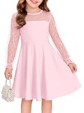Haloumoning Toddler Baby Girl Contrast Mesh Long Sleeve A Line Dress 9M-8Y