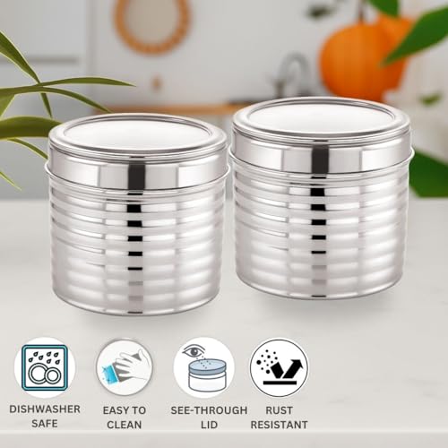 Image of Sizzle Roxy Stainless Steel Container Set with See Through Lid, Multipurpose Kitchen Storage Dabba for Grains, Pulses, Flour, Snacks| Leak-Proof Food Storage Organizer |1150ML - 2 pcs