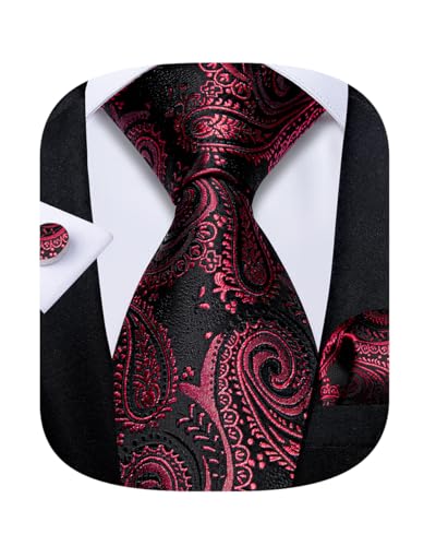 Image of DiBanGu Mens Paisley Tie Set Silk Woven Jacquard Necktie and Pocket Square Cufflinks Gift Set for Wedding Bussiness