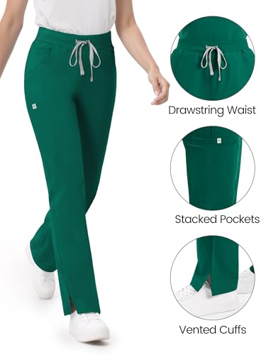 Image of Scrub Pants for Women - Straight Leg Medical Scrub Pants with 6 Pockets - Drawstring Soft Stretch Women Scrub Pant