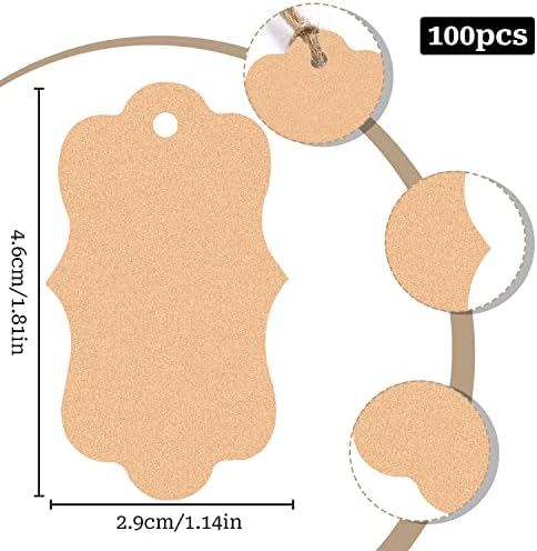 100Pcs Kraft Paper Tag with String Blank Brown Gift Labels Kraft Hanging Paper Cards Price Label Tag for Christmas Birthday Gift Wedding Favour Decoration