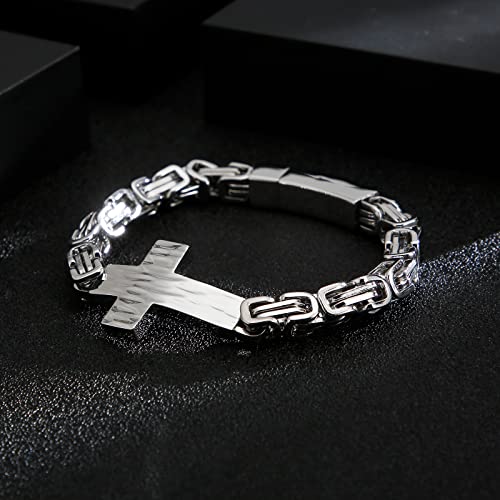 Cross Bracelet for Men Stainless Steel Christian Cross Bracelet Jesus Wristband Heavy Byzantine Chain Jewelry for Men Father2