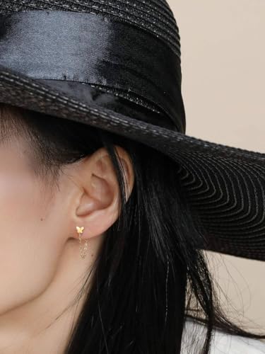 S.Leaf Butterfly Chain Earrings Threader Earrings Stud Earrings Sterling Silver Chain Earrings Threader Stud Earrings for Women Dainty Gold Earrings for Women3