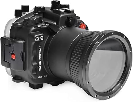 Seafrog 40m/130ft Professional Waterproof Diving Housing Case with Standard Flat Port,for Sony A9 90mm Lens