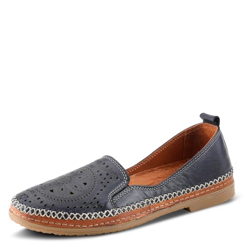 Image of Spring Step Women's Ingrid Loafers - Premium Leather Slip-On with Laser Cutout Design, Elastic Goring and Lightweight Flat Sole for Comfortable Stylish Wear