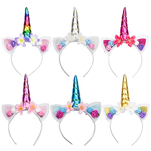 CXtech 6 Stück Einhorn Stirnband, Kinder Einhorn Stirnband Horn Haarreif, Einhorn Horn haarreif, Einhorn Horn Stirnband, Haarreif Einhorn Stirnband, Horn Stirnband Haarband, Haarreif für Mädchen, Rot Cover