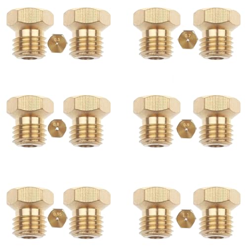 12 Pcs Gicleur Gaz Butane Universels[2×0.5mm, 2×0.7mm, 2×0.8mm, 2×0.9mm, 2×0.95mm, 2×1.1mm] Gicleur Gaz De Ville Injecteur GazButane