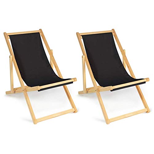 IDMarket - Lot de 2 chaises Longues Pliantes chilienne Bois Toile Noire