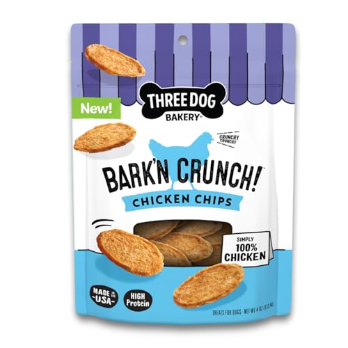 Three Dog Bakery Bark’N Crunch! Chicken Chips, Small 4oz, Crunchy...
