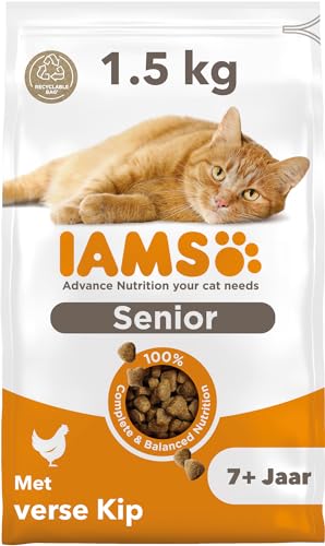 IAMS Senior kattenvoer droog met kip - droogvoer voor oudere katten vanaf 7 jaar, 1,5 kg
