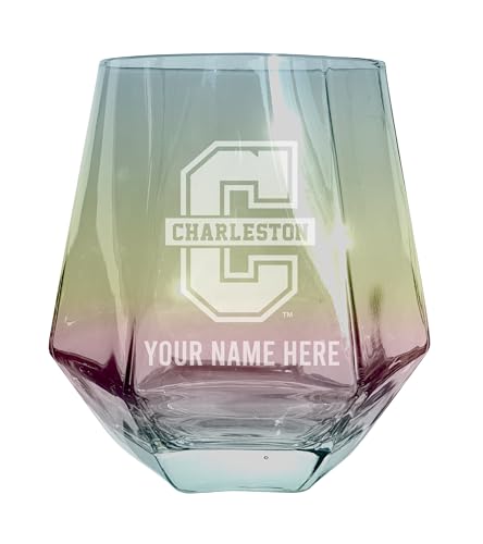 R and R Imports Cougars of Charleston Customizable Stemless Diamond Wine Glass Engraved 10 oz Iridescent Officially Licensed Collegiate Product 2-Pack