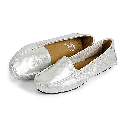 Mocassim Feminina em Couro Legítimo QQ 14000 Prata 37
