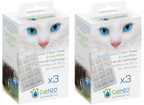 Image of Cat H2O & Dog H2O Replacement Filter Pads 6 Count (3 Pack x2) Compatible with Pet Water Fountain Mini & Tornado Models Sponge & Activated Carbon Filtration