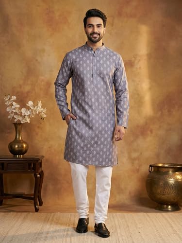 Image of Amazon Brand - Tavasya Men Floral Printed for Regular Fit Kurtas | Ethnic Wear | Festive | Cotton Blend | Knee Length