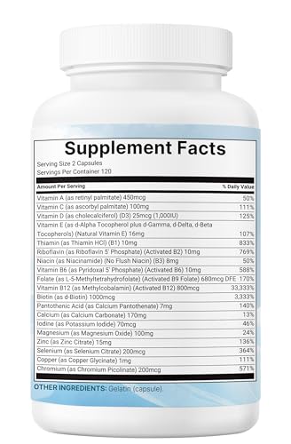 Image of Micro Ingredients 2 Pack Pure Methylated Multivitamin, 480 Capsules | 19-in-1 Formula with Vitamins C, D, B12, Folate, Magnesium, Zinc, & More | Supports Daily Wellness & Immune Health | Filler Free