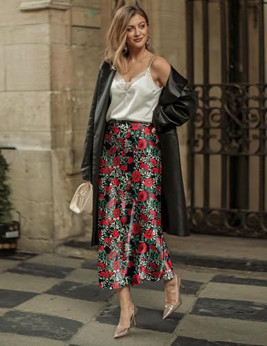 Image of Zeagoo Skirts for Women High Waist Skirt Elegant Midi Skirt Satin