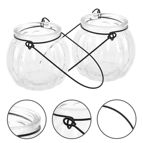Cabilock 2pcs Hanging Glass Tealight Candle Holder, Round Clear Votive Candle Holders Small Candlestick Holders Vases for Table Party Wedding Decorations