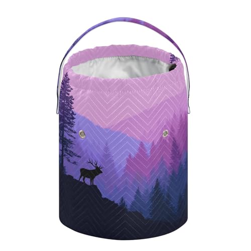 Image of ElliTarr Crochet Bag Yarn Bag with Handle Portable Knitting Project Bag Travel Yarn Storage Organizer Holder Case Purple Stag Forest Trees