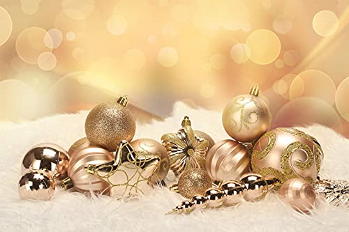 Auxo-Fun 73Ct Assorted Shatterproof Christmas Ornaments Luxury Collection Set In Reusable Hand-Held Gift Package For Christmas Tree Decoration (Champagne) #TOP4