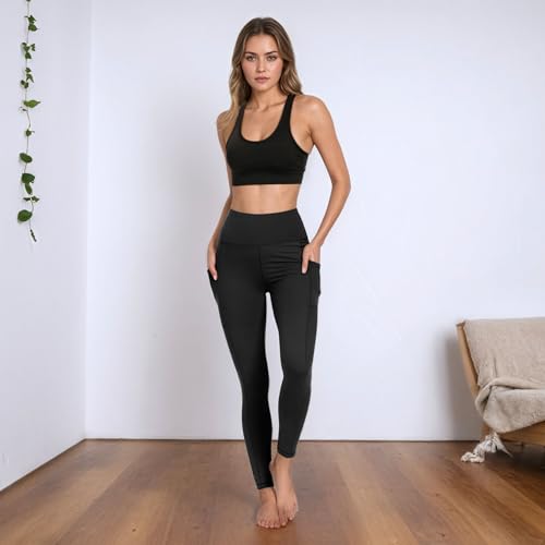 Women's High Waisted Capri Leggings with Pockets - High Waist Workout Running Yoga Pants2
