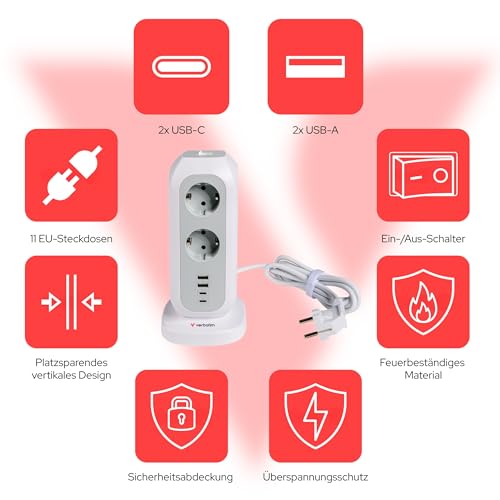 Verbatim EUPT-01 Power Tower multiprise design 11 AC et 4 USB C A - 3