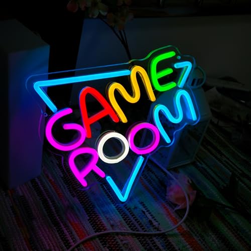 Image of Game room Neon Sign, living Room Decor USB Electronic Lamp | LED Gaming Wall Decor, Best Gamer Gifts for Boys, Youngsters, USB Light Compatible with Laptop, Computer Accessories (Game Room)