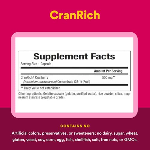 Natural Factors CranRich, Super Strength 36:1 Cranberry Concentrate, 500 mg, Sugar-Free Whole Fruit Cranberry Pills for Urinary Tract Health, 180 Capsules - Thumbnail 4