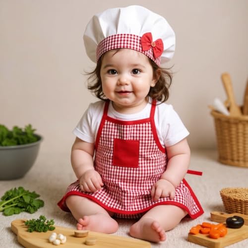 Image of A.T.U.N. (ALL THINGS UBER NICE) Soft Cotton-Rich Baby Chef Dress-Up Set | Cute Kitchen Dress-Up Outfit with Apron & Cap for Baby Boys and Girls | Ideal for Birthday & Photoshoot (0-2 Years)