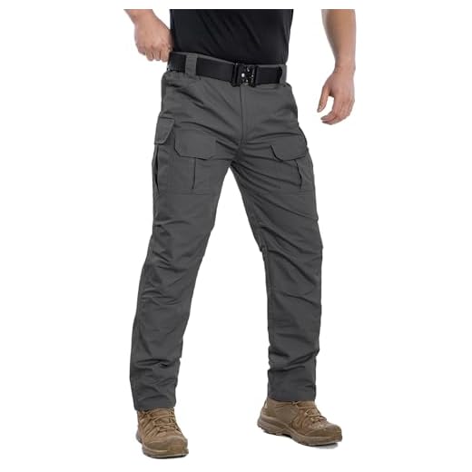 NAVEKULL Men's Outdoor Tactical Pants Rip Stop Lightweight Waterproof Military Combat Cargo Work Hiking Pants Dark Grey