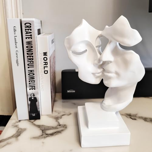 PIGPIGFLY Sweet Couple Statue,White Ornaments,Decorative Figures,Couple Mask Statue,Decoration Living Room,Abstract Sculpture,Home Store Decoration,Modern Living Room Ornaments(White) - Image 3