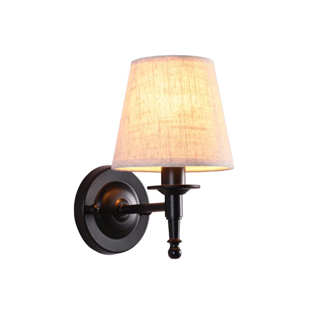 SXSCARKX Black Sconce Vintage Wall Light Fabric Lamp Shade, Classic Mount Lighting Fixtures Bedroom Bedside Sconces, Living Room Hallway Lights E27 Headboard Lamps