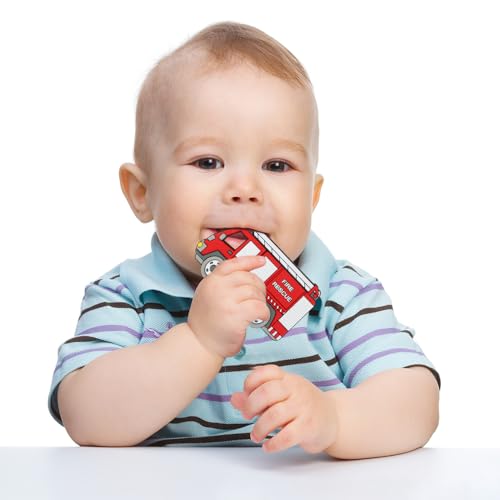 Image of Baby Silicone Teether,Sensory Chew Toys,BPA Free Soft and Effective Infant Teething Pain Relief Toys,Freezer Safe,Food Grade Silicone,Best Shower Gift for Boys and Girls (Fire Truck).