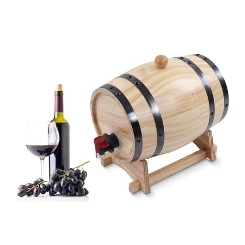 Tissting Barriles de Vino, 1L Barril Madera Barriles de Envejecimiento con Grifo y Base, Dispensador de Whisky Vino Sidra Licores