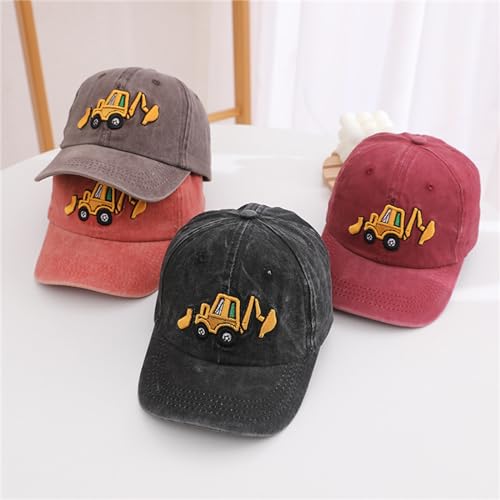 Kids Baseball Cap Cute Embroidery Excavator Adjustable Cotton Washed Vintage Cowboy Hat 3-8 Years4
