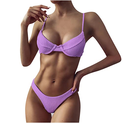 2023 Mujer Bikini Trajes de Baño Dos Piezas Playa Conjunto de Bikinis Color sólido Sexy Push up Bikini Talle bajo Tankinis Beachwear Moda Volantes Bañador Piscina Vacaciones SPA Hawaii