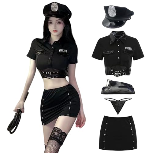 [Formemory] ポリス コスプレ レディース コスプレ セクシー ポリス 海軍風 女子制服 ボンデージ ボディコン ハロウィン 衣装 婦人警官 警察 POLICE 下着 コスチューム 誘惑 フリーサイズ 過激 撮影 道具 5点セット