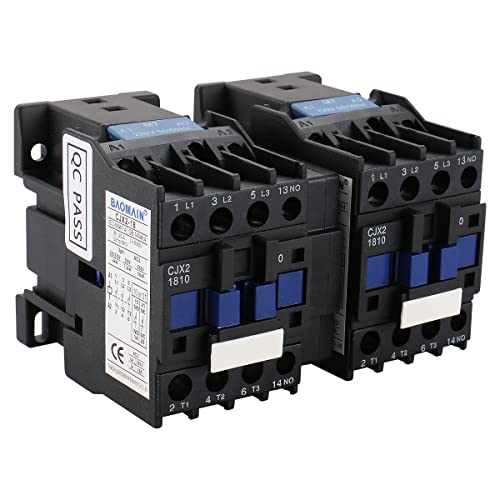Baomain CJX2-1810 AC Contactor with Interlock, 220VAC 18A 3-Pole, 3NO+1NC Auxiliary, DIN Rail Mount (2-Pack)