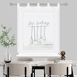 Cortinas De Cocina Estampadas HOMEYA - Cortina Cocina Translúcida 140x140cm - Visillo Transparente Estampado para Ventana, Marco de Puerta - 1 Unidad