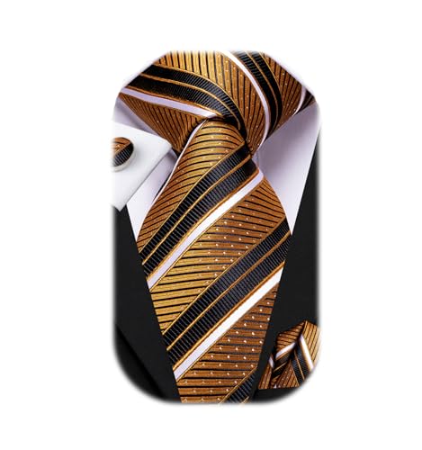 Image of Dubulle Mens Paisley Striped Tie Woven Necktie for Men and Handkerchief Cufflinks Set Wedding Formal Business