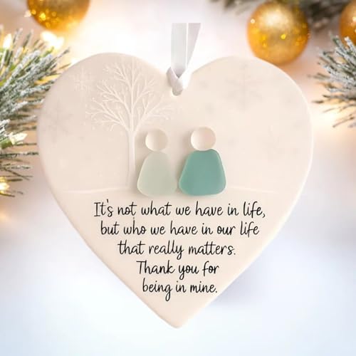 Nhdap Heart-Shaped Sea Glass Friendship Decor Keepsake Hanging Ornament