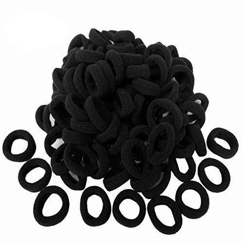 100 PCS Elastic Hair Ties Bands for girls, Black 1 inch Hair Band Ponytail Holders Seamless Hair Bands