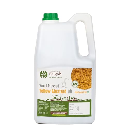 Image of S Siddhagiri's SATVYK THE HEALTH re STORE Wood Pressed Yellow Mustard Oil (5Ltr Can) - & Unrefined | Mustard Oil for Cooking | Kachi Ghani Sarso Oil | Sarso Cooking Oil
