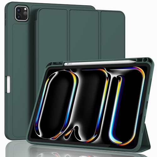 Image of ZryXal New iPad Pro 13 Inch Case (M5) 2025 / (M4) 2024 with Pencil Holder, Smart iPad Case [Support Pencil Pro and Pencil (USB-C)], Support Touch ID and Auto Wake /Sleep (Midnight Green)