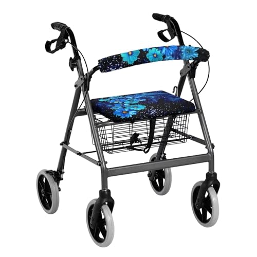 Uorisanigo Rollator Walker Accessories Seat Cover Blue Daisy Walker Seat Covers for Seniors Pattern Rollator Walker Seat and Backrest Covers Washable Rollator Seat Covers for Ladies