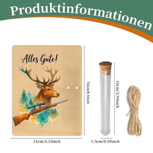 Geldgeschenk Verpackung Jäger Geschenke Set Mit Reagenzglas Und Holzkarte 11x13 Cm Für Männer Und Frauen, Kreative Geschenkidee, Passend Als Jagd Zubehör Präsent