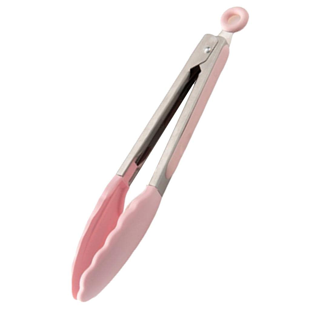 Utensilio de cocina de silicona con mango de madera y cabezal rosado resistente