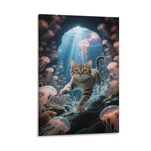 Toile chat rayé 3D MEFESE 30x45cm tableau abstrait contemporain salon