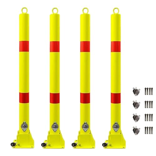 Barrière de parking pliable ultra-résistante - Borne de sécurité métallique pour allée, idéale pour arrêter et protéger les véhicules, avec bandes de signalisation, parfaite pour la sécurité