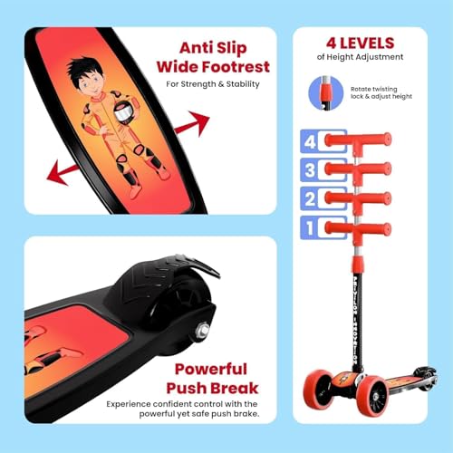 Image of PRIVILON Global 3 Wheel Kick Scooter for Kids of Age 3-12 Years, All PU 3 Wheel 4 Level Height Adjustment, Light Weight 50kgs Weight Capacity for Kids (RED, PVC)