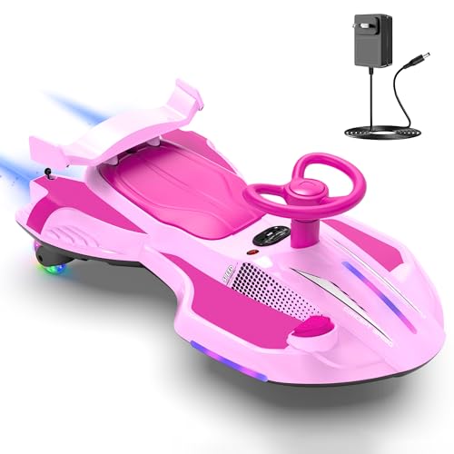 12V Electric Wiggle Car with Pedal for Kids, Rechargeable 2 in 1 Swing Car, Drifting Ride On Toys with Backrest, Anti-Rollover, Spray, Flashing Light,...